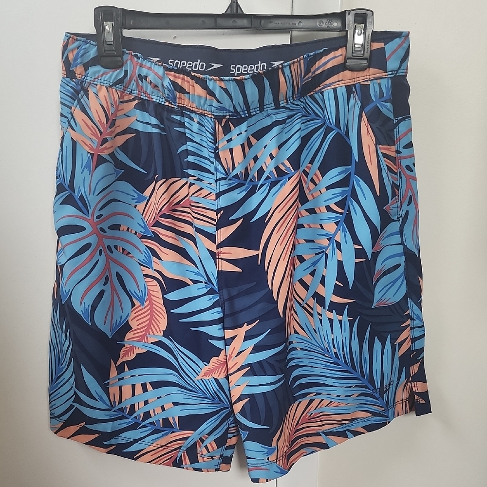 Speedo Blue and Orange Board Shorts with Tropical Print